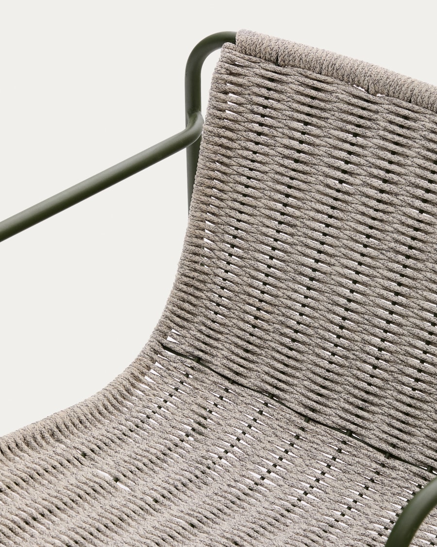 Maurina chair in green galvanised steel and ecru and grey rope cord