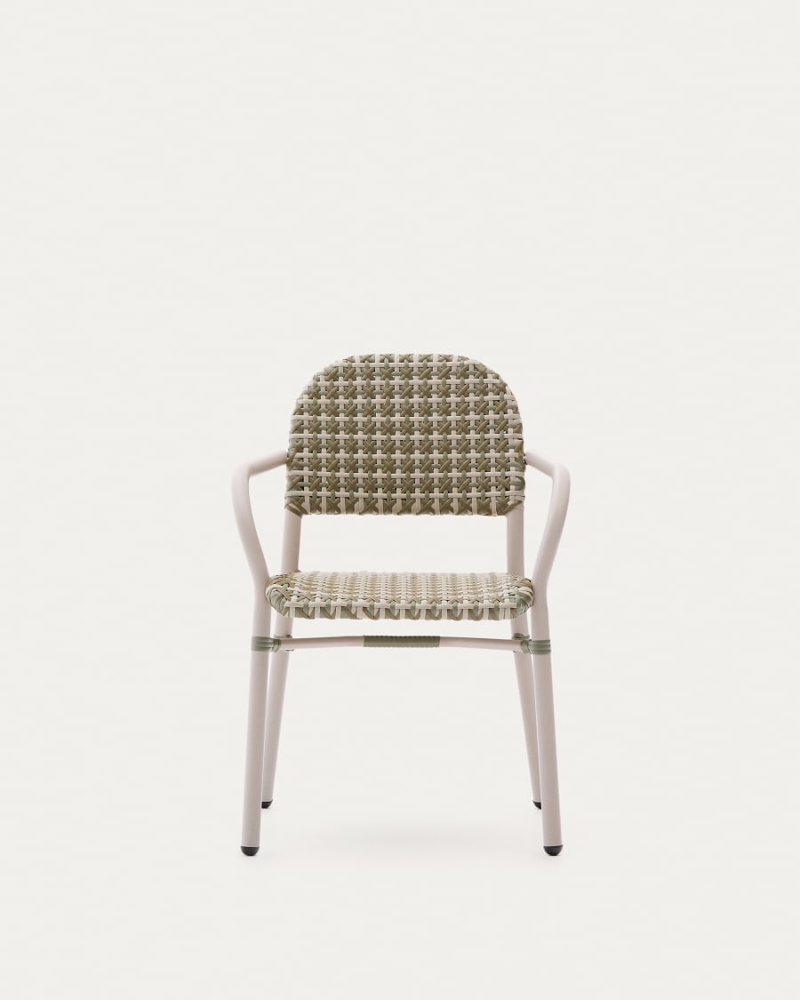Chaise empilable Tuccia en aluminium et rotin synthétique vert et beige