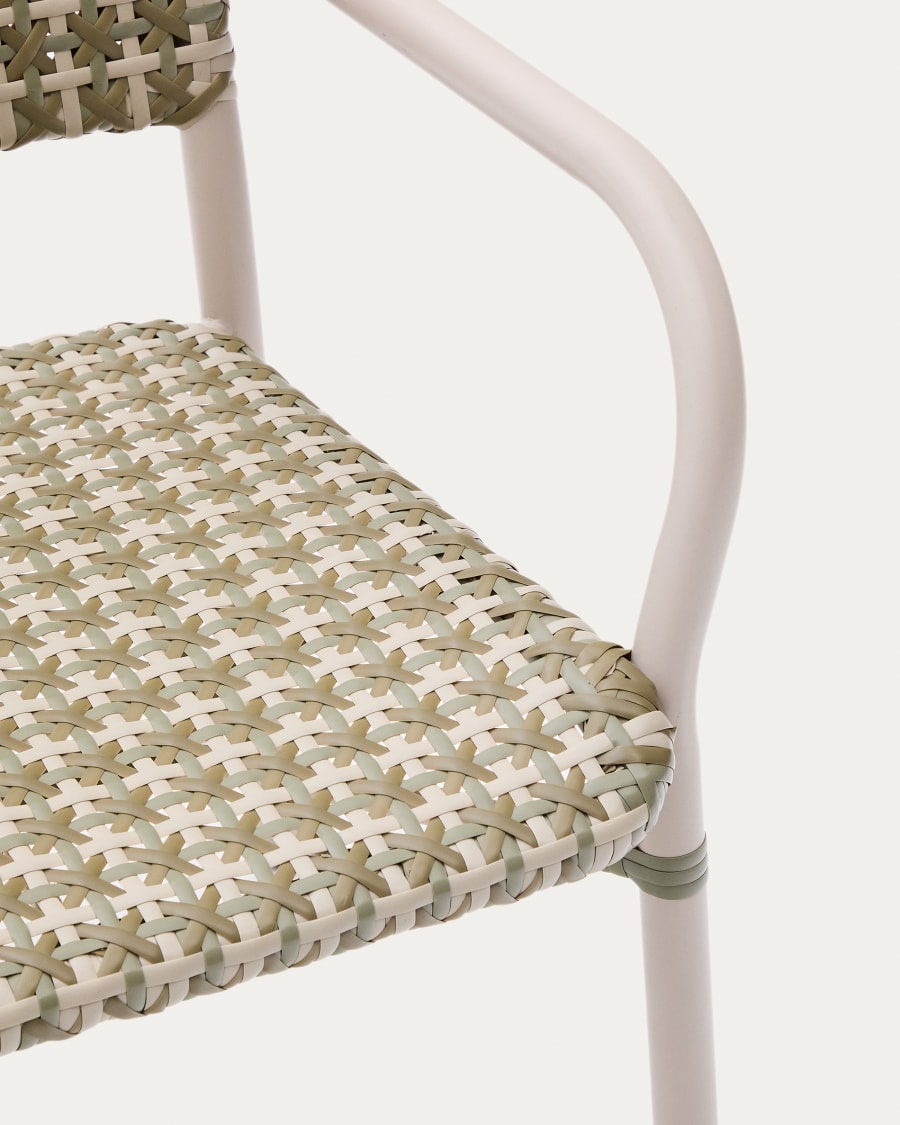 Chaise empilable Tuccia en aluminium et rotin synthétique vert et beige