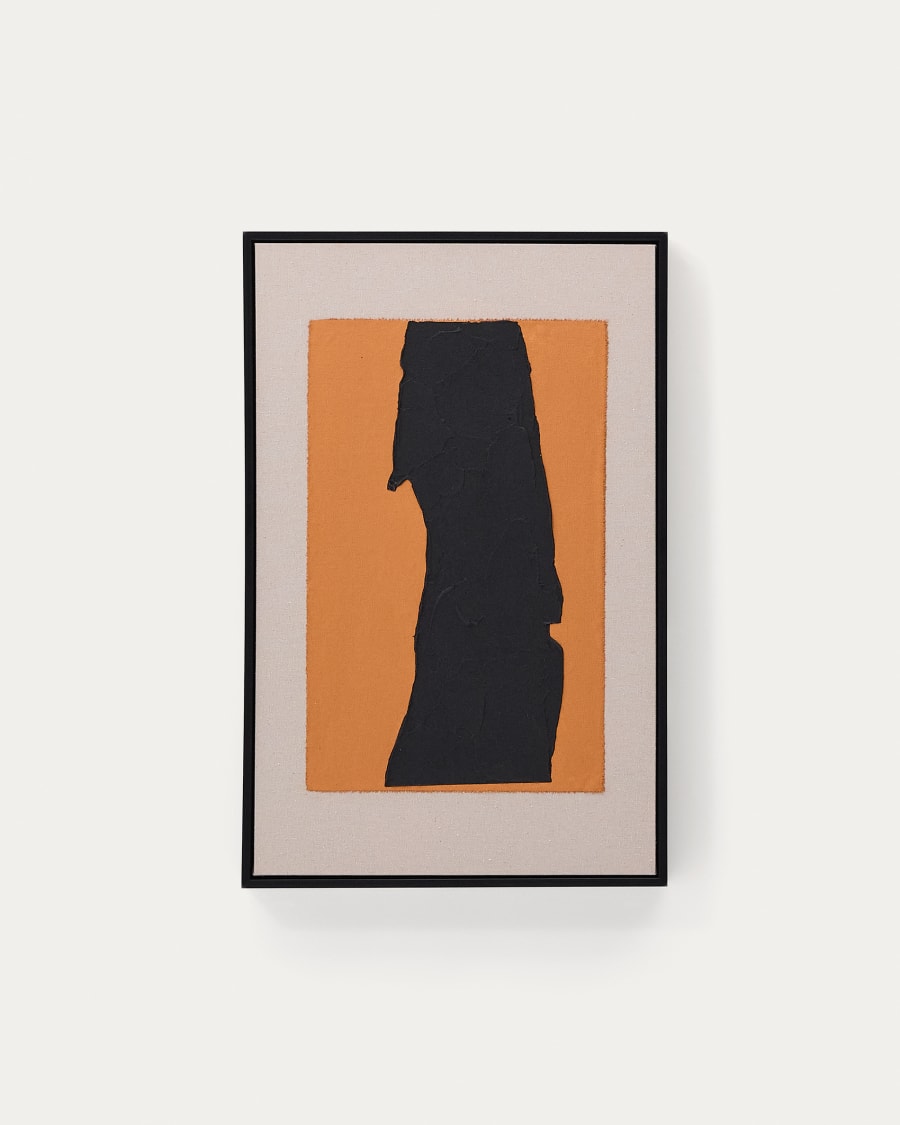 Zernu hand-painted orange and black with linen abstract picture 42 x 65cm