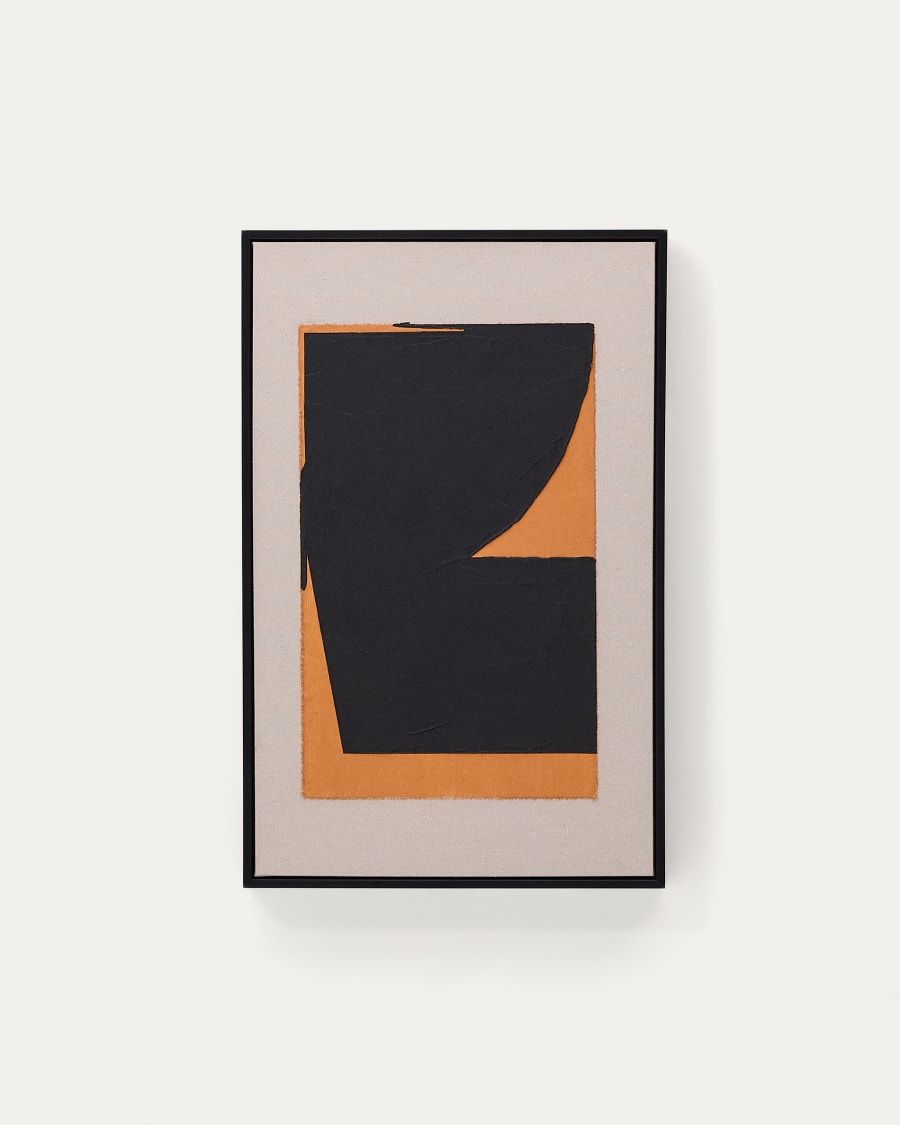 Zernu hand-painted orange and black linen abstract picture 42 x 65cm