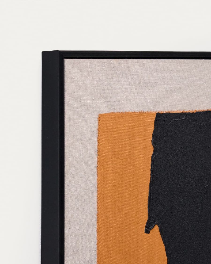 Zernu hand-painted orange and black with linen abstract picture 42 x 65cm