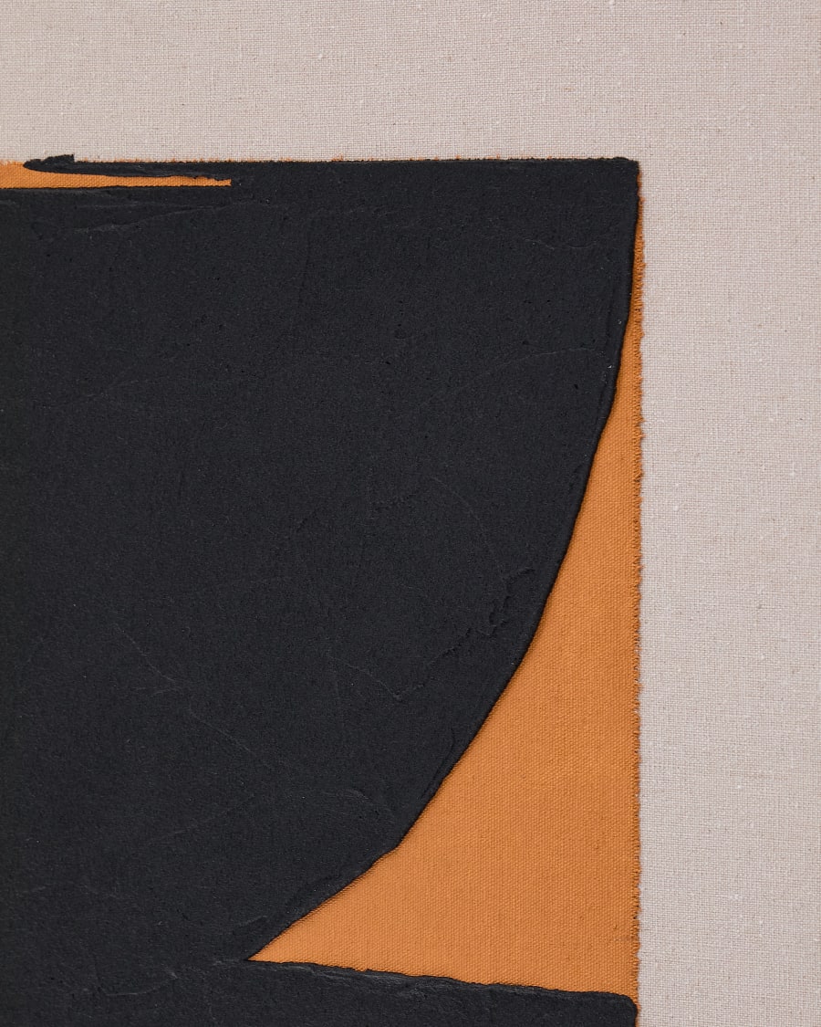 Zernu hand-painted orange and black linen abstract picture 42 x 65cm