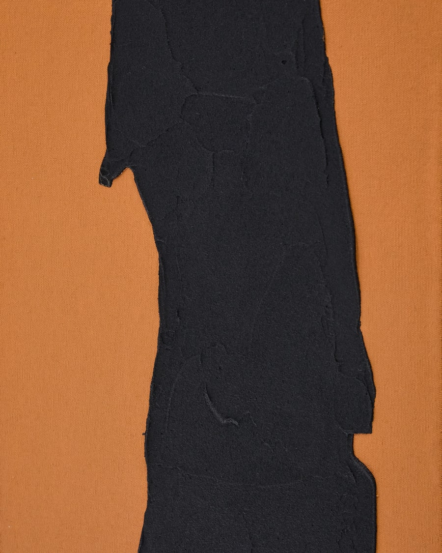 Zernu hand-painted orange and black with linen abstract picture 42 x 65cm