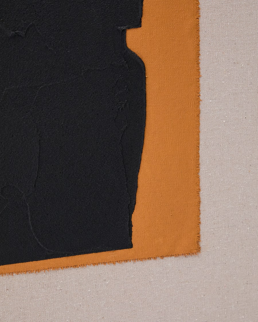 Zernu hand-painted orange and black with linen abstract picture 42 x 65cm