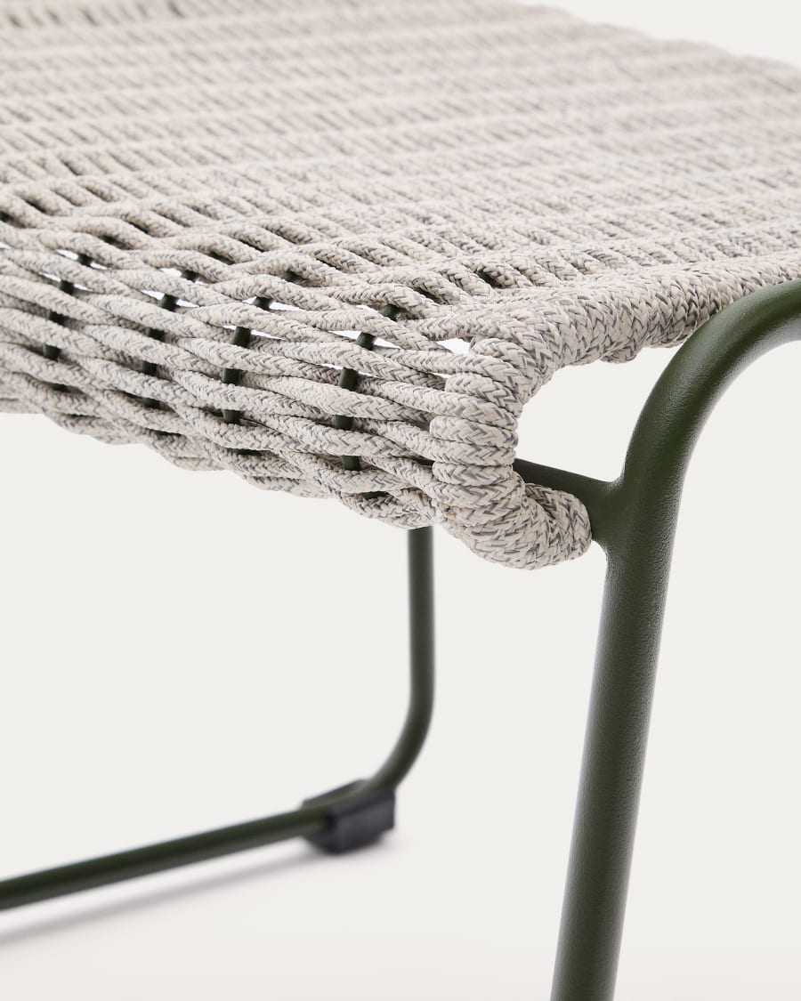 Maurina footrest in green galvanised steel and ecru and grey rope cord 58 x 52.5cm