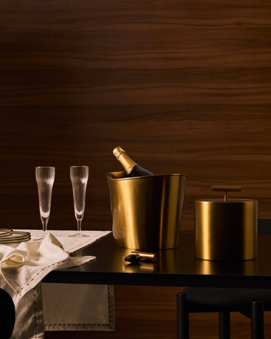Aruc ice bucket for bottles made of gold-coloured stainless steel