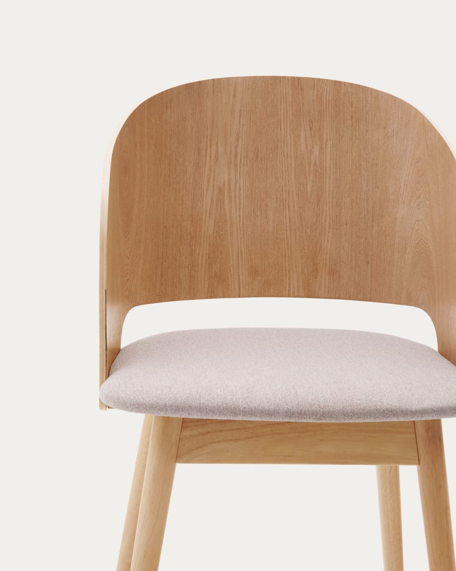 Senoa chair made of ash veneer and solid rubber wood with a natural finish and beige chenille