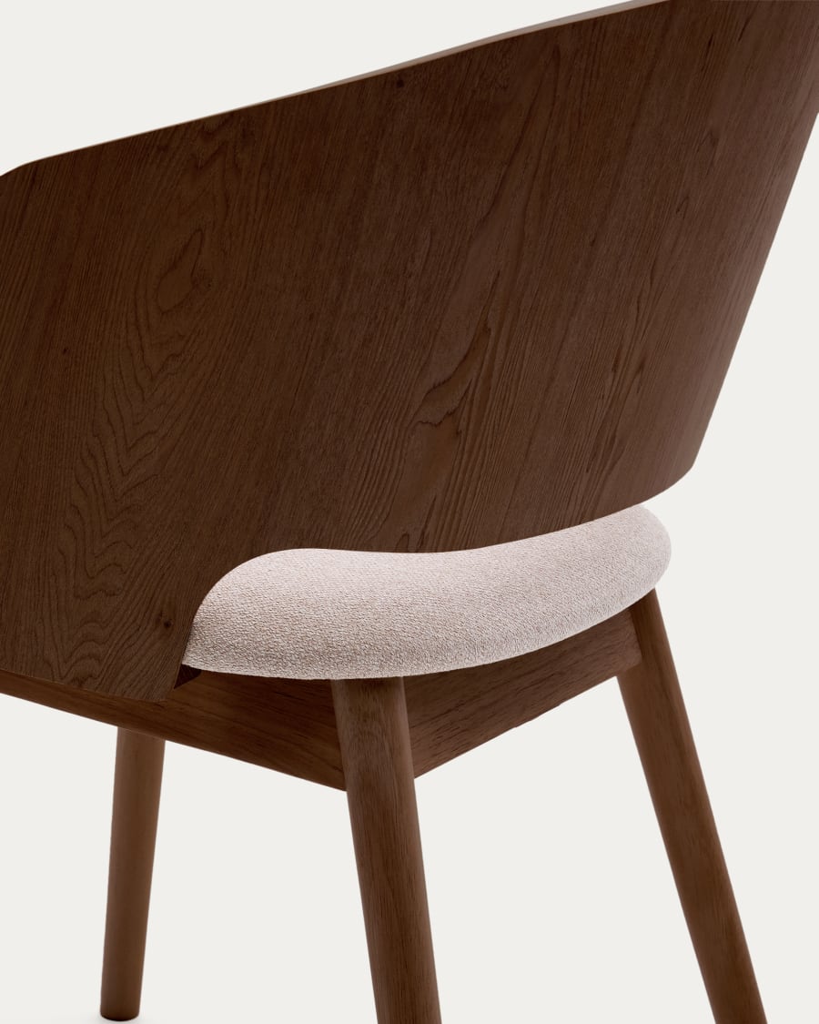 Senoa chair made of ash veneer and solid rubber wood with a wenge finish and beige chenille