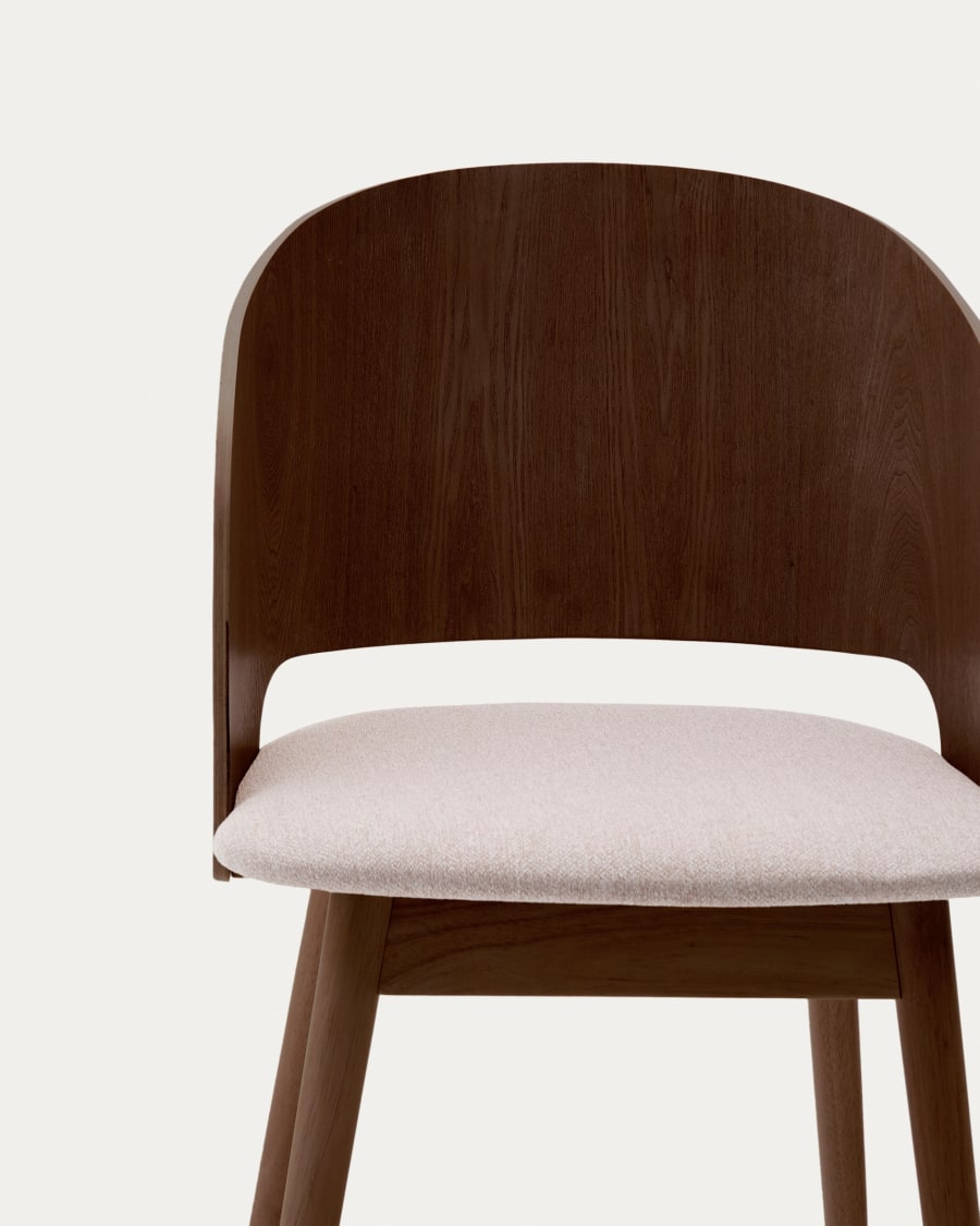Senoa chair made of ash veneer and solid rubber wood with a wenge finish and beige chenille