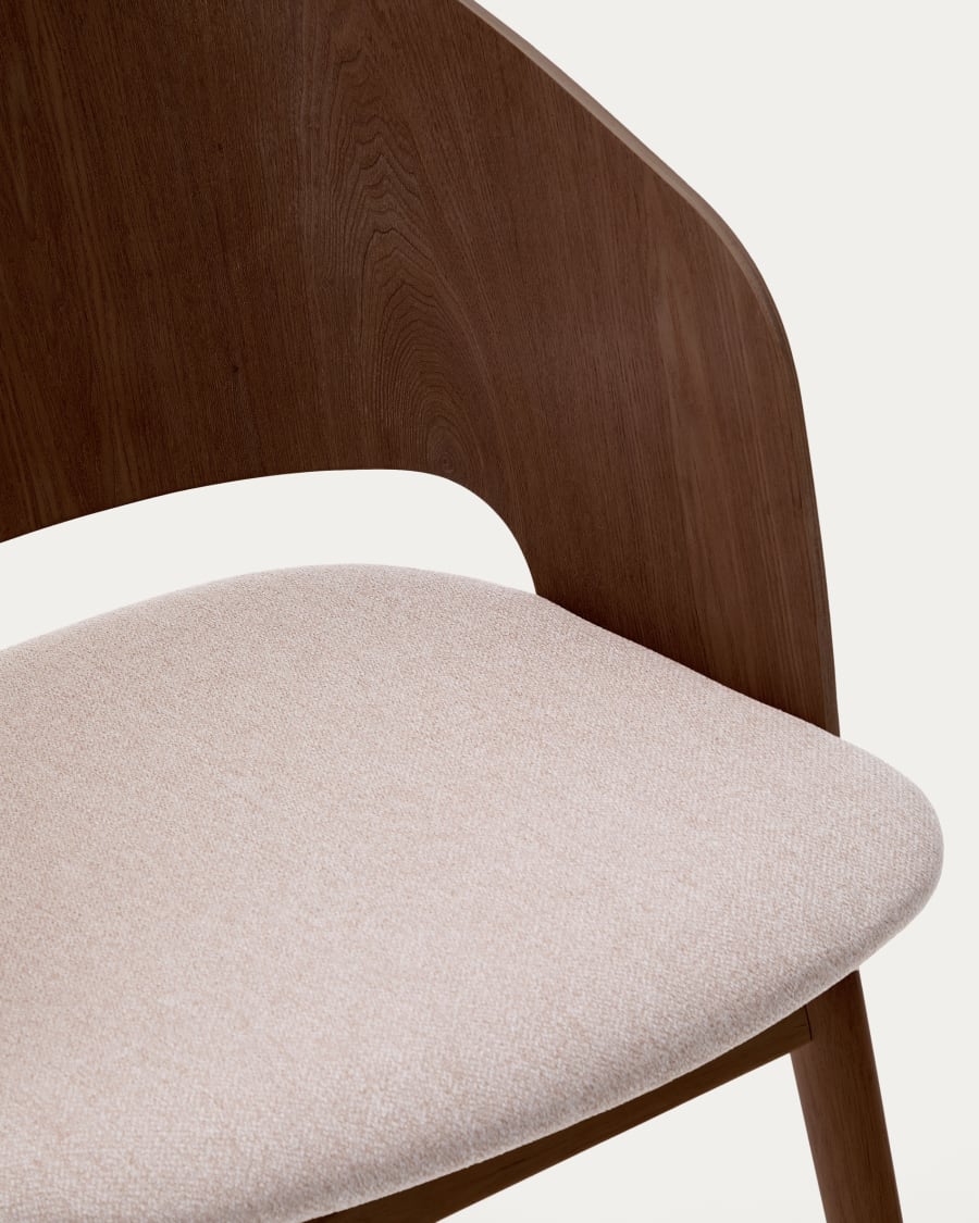 Senoa chair made of ash veneer and solid rubber wood with a wenge finish and beige chenille