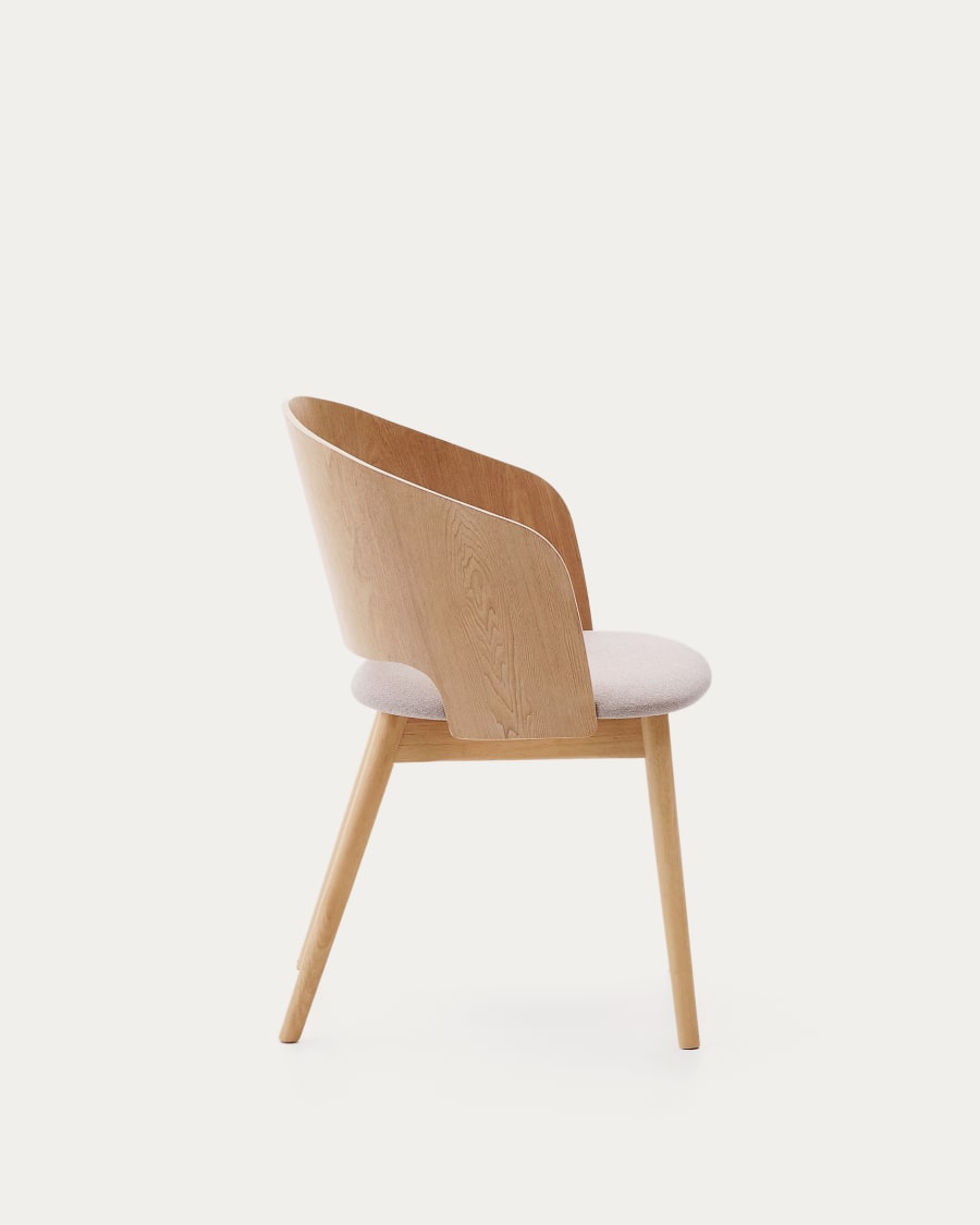 Senoa chair made of ash veneer and solid rubber wood with a natural finish and beige chenille
