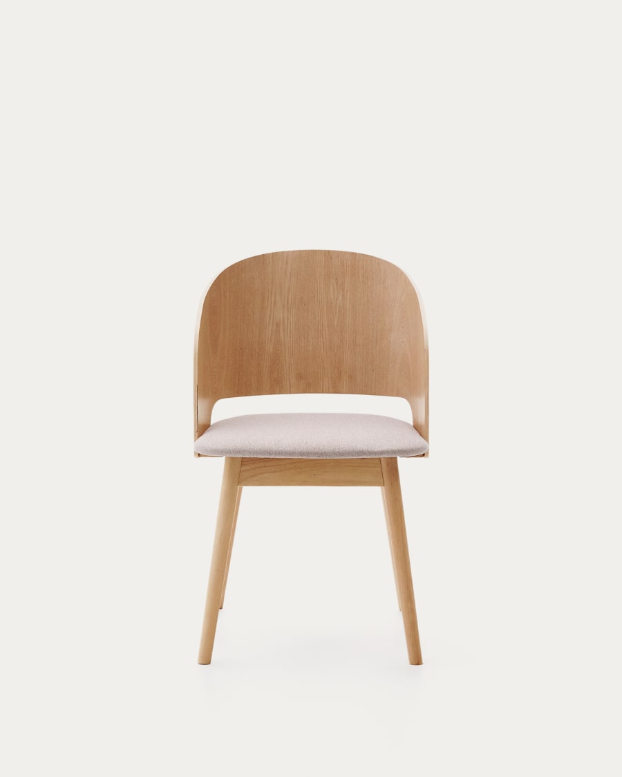 Senoa chair made of ash veneer and solid rubber wood with a natural finish and beige chenille