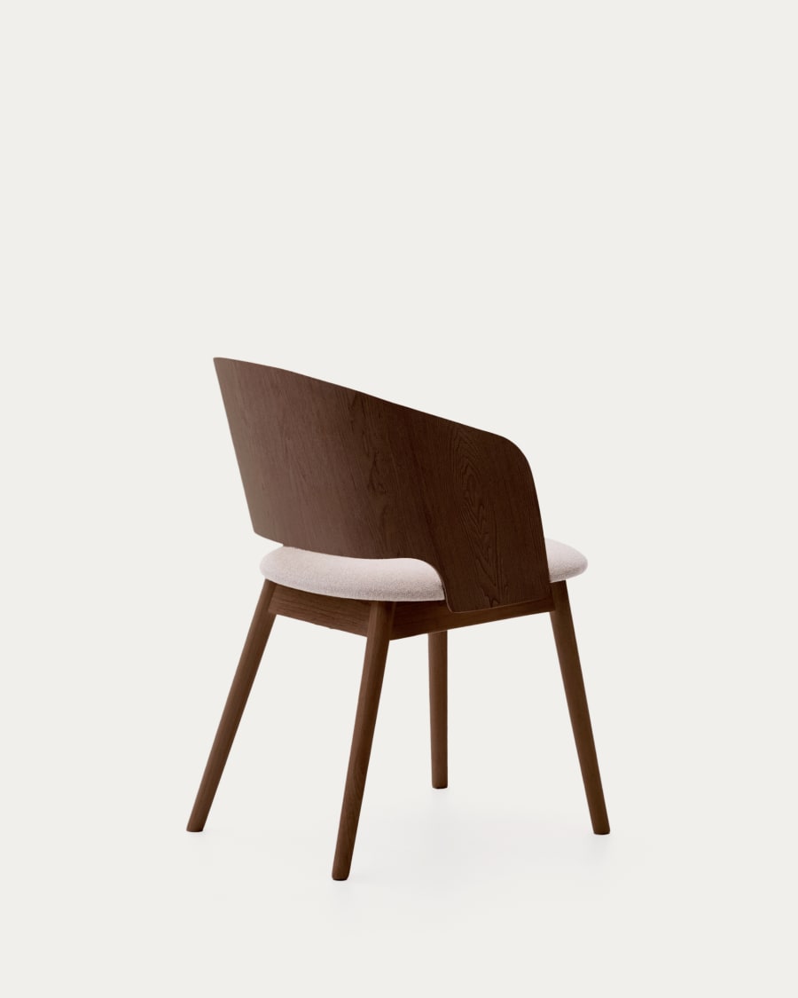 Senoa chair made of ash veneer and solid rubber wood with a wenge finish and beige chenille