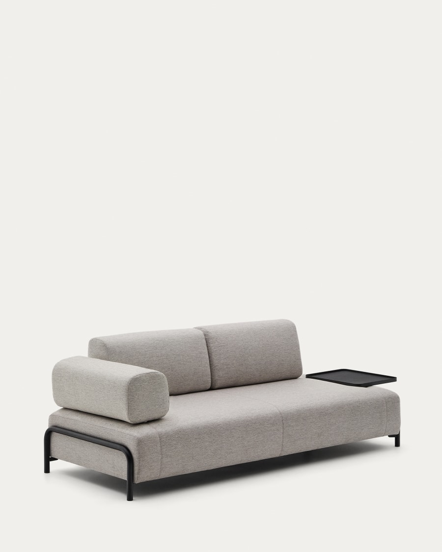 Compo 3 seater sofa with large tray in Beige-Grey, 252 cm