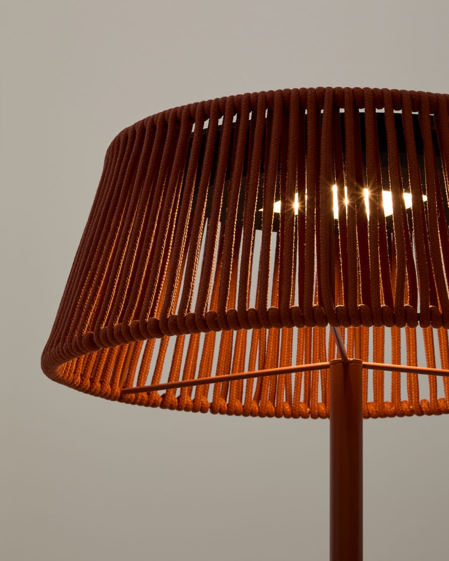 Lampadaire solaire d’extérieur Aldet en corde chinée terracotta et pied en métal terracotta Ø 46 cm