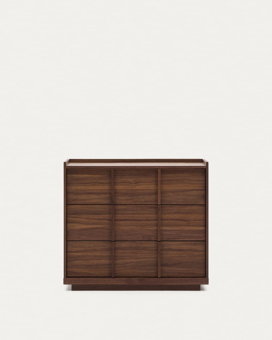 Onix chest of drawers with 3 drawers, walnut veneer, dark finish, 100x78cm FSC Mix Credit Assembled