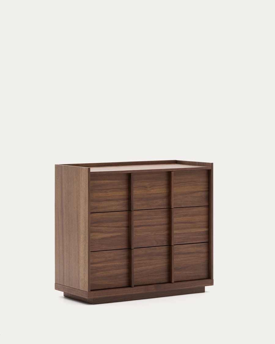 Onix chest of drawers with 3 drawers, walnut veneer, dark finish, 100x78cm FSC Mix Credit Assembled