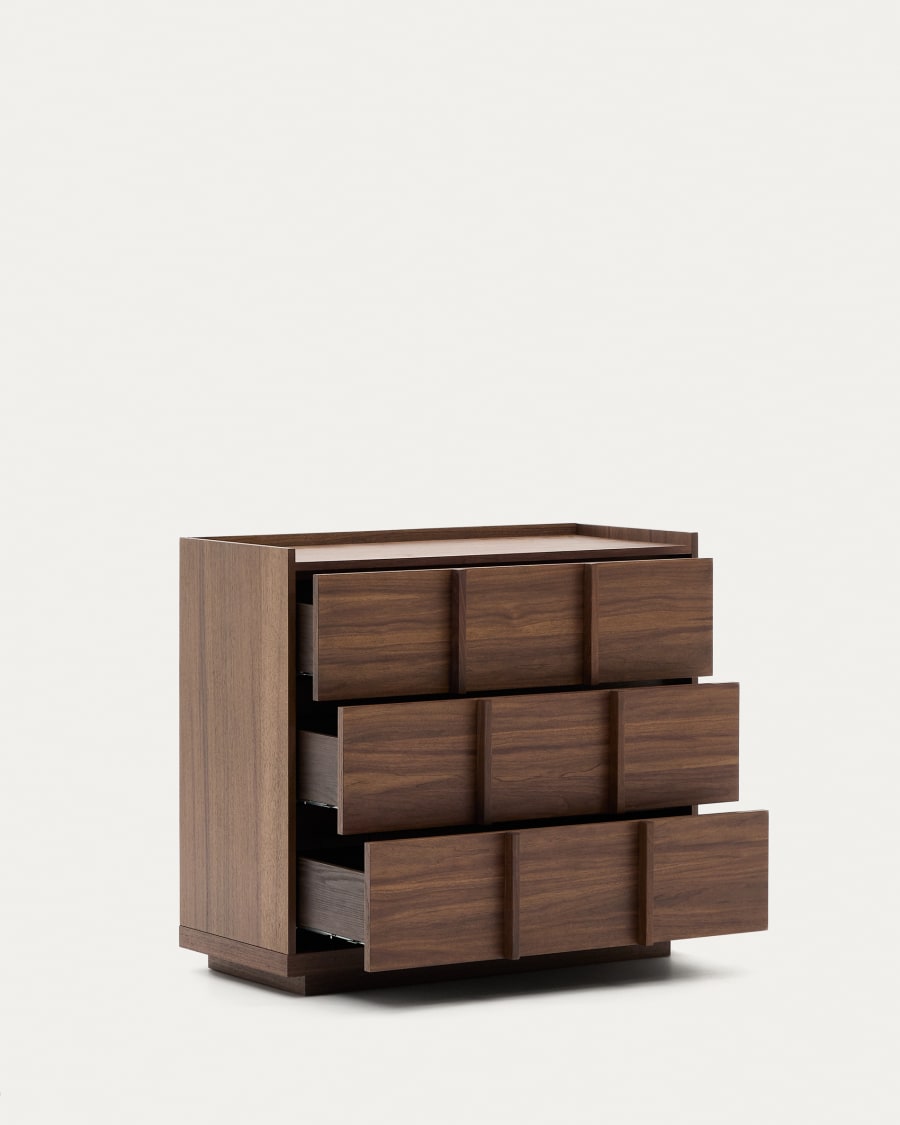 Onix chest of drawers with 3 drawers, walnut veneer, dark finish, 100x78cm FSC Mix Credit Assembled
