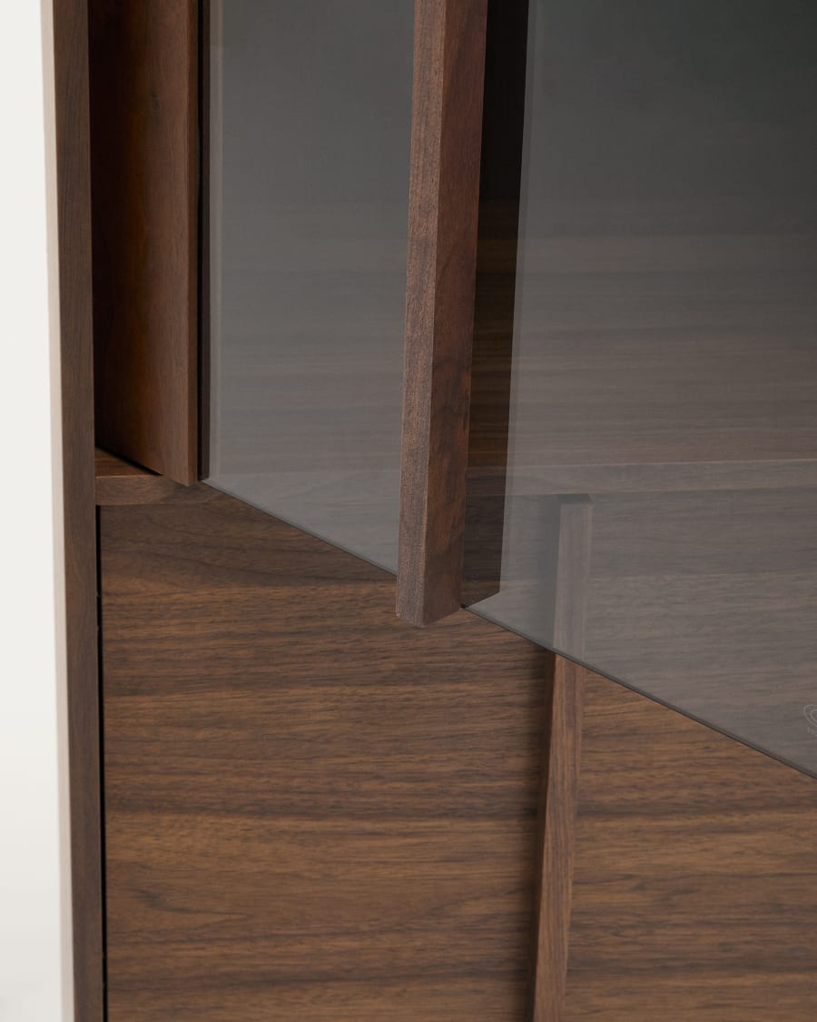 Onix display cabinet solid walnut and walnut veneer dark finish 101 x 170 cm FSC Mix Credit Assembled