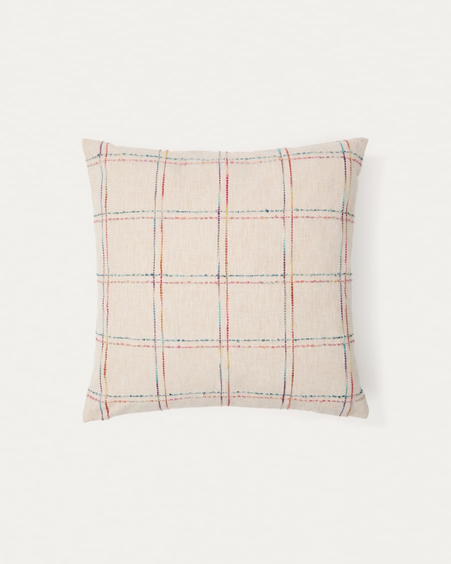 Nety beige cushion cover with multicoloured checked embroidery 45 x 45cm
