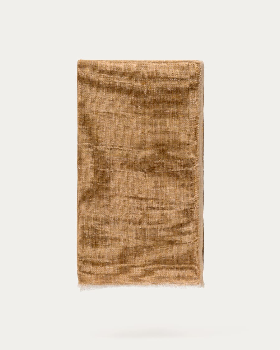 Sanae mustard 100% linen blanket with fringing 130 x 170cm