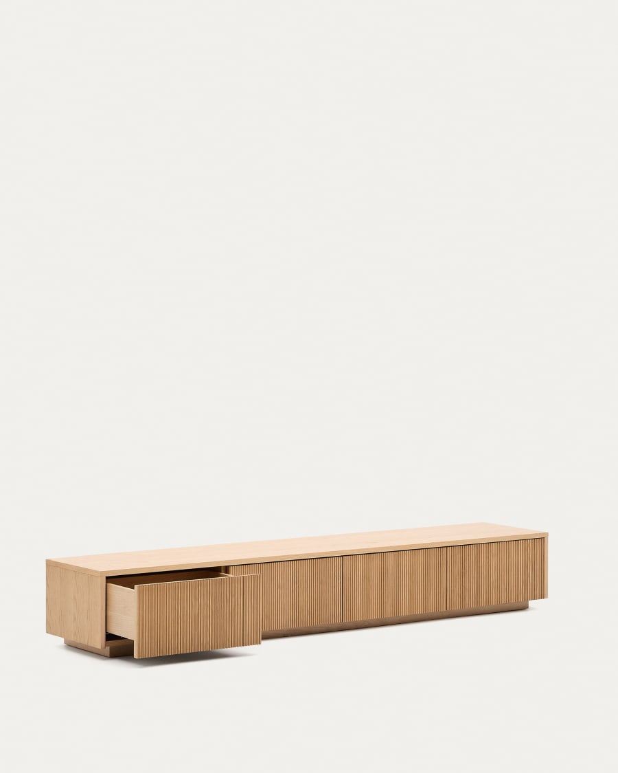 Helvine TV stand with 4 drawers in oak veneer, 200 x 30 cm FSC 100% Assembled
