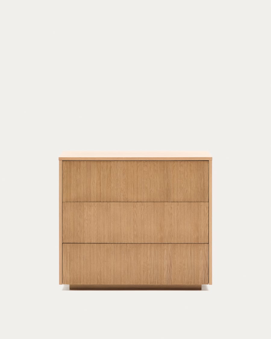 Helvine chest of 3 drawers in oak veneer 86 x 79 cm FSC 100% Assembled