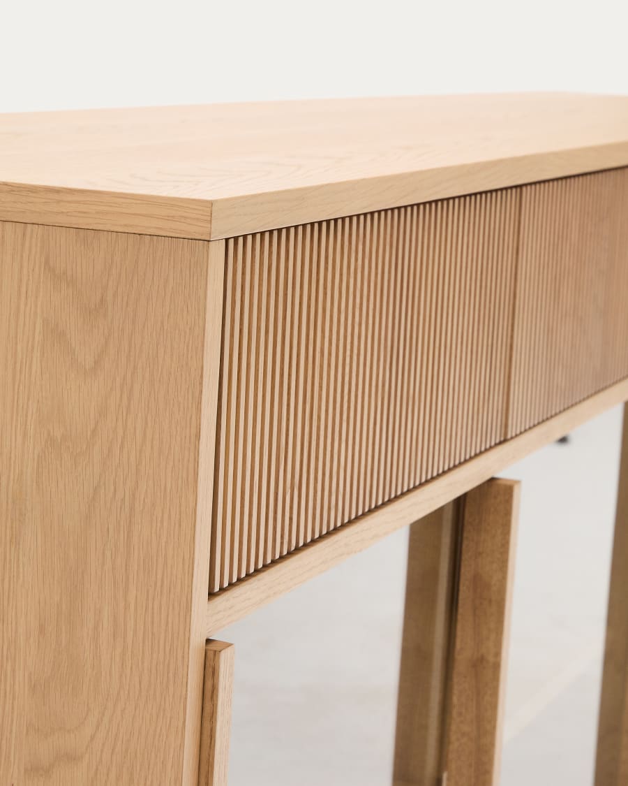Helvine sideboard 4 doors and 4 drawers oak veneer and tempered glass, 200 x 80cm FSC 100% Assembled