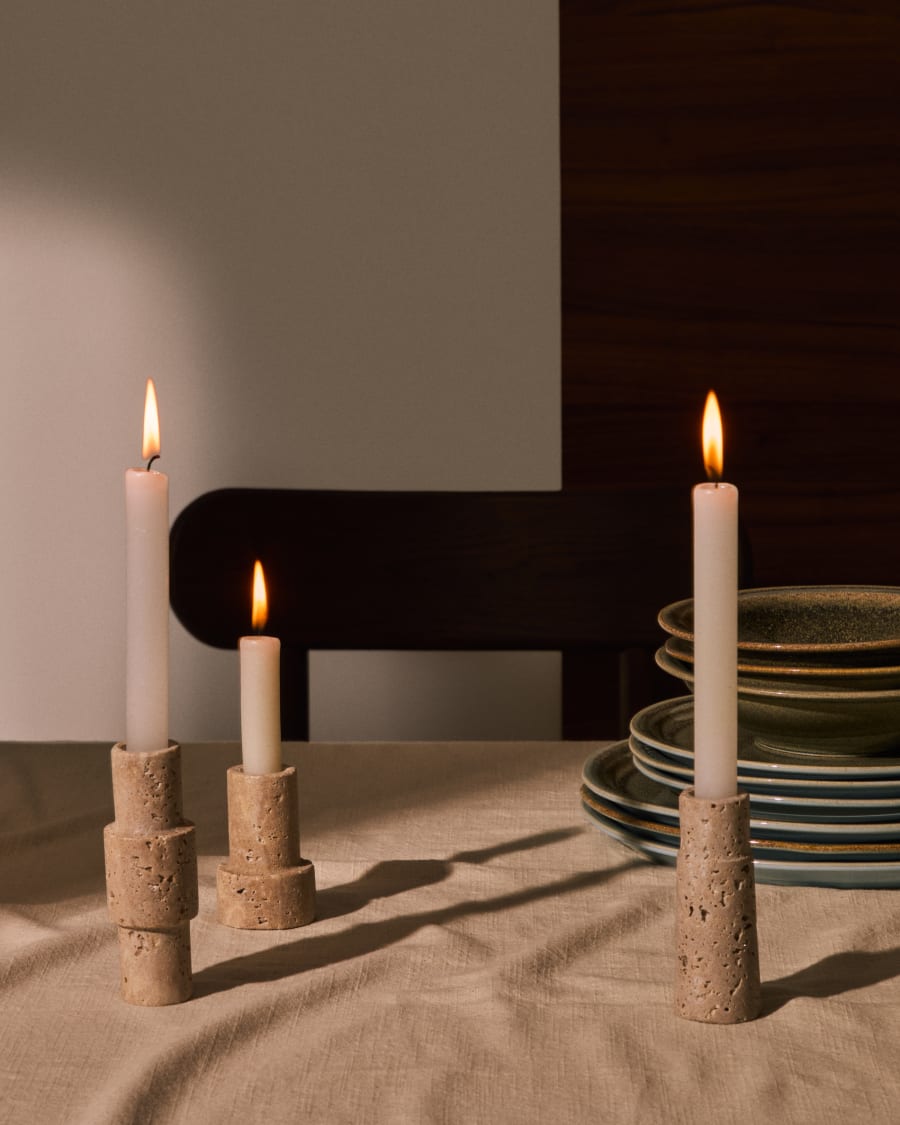 Majid Set aus 3 Kerzenhaltern aus Travertin in Beige