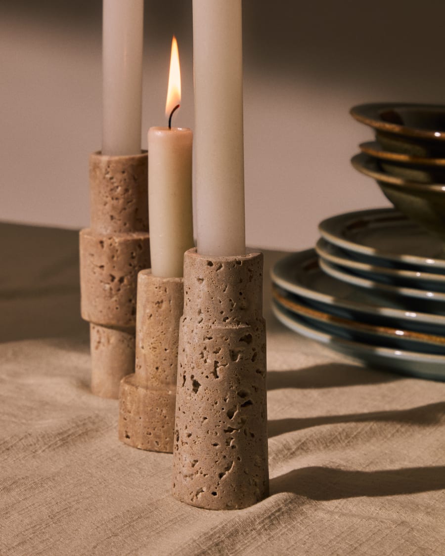 Majid Set aus 3 Kerzenhaltern aus Travertin in Beige