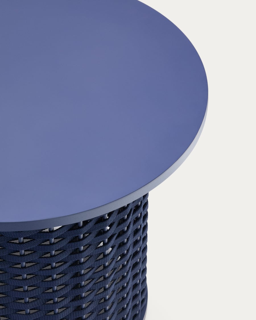 Sedalis outdoor side table in aluminium and blue rope cord Ø50cm
