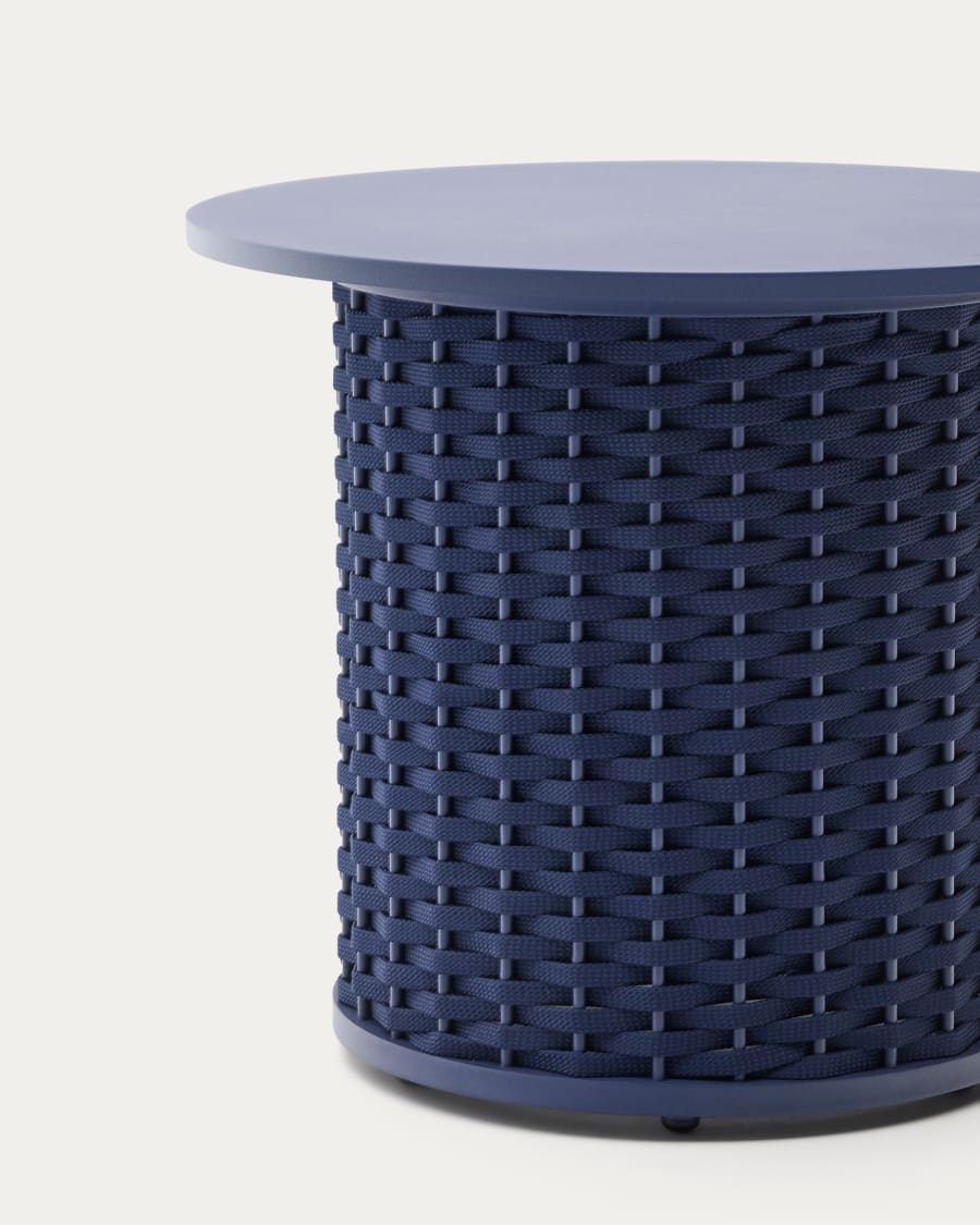 Sedalis outdoor side table in aluminium and blue rope cord Ø50cm