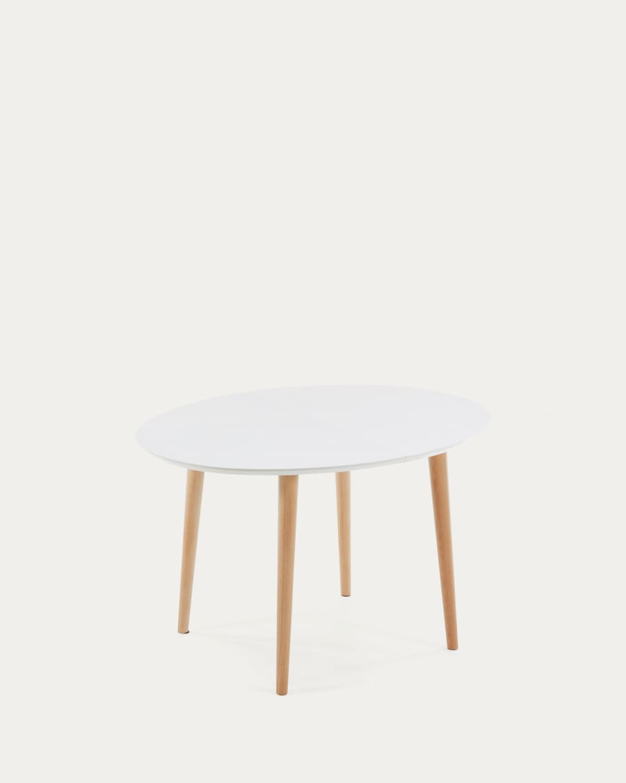 Oqui oval extendable MDF table with white lacquer and solid beech legs 120 (200) x 90 cm