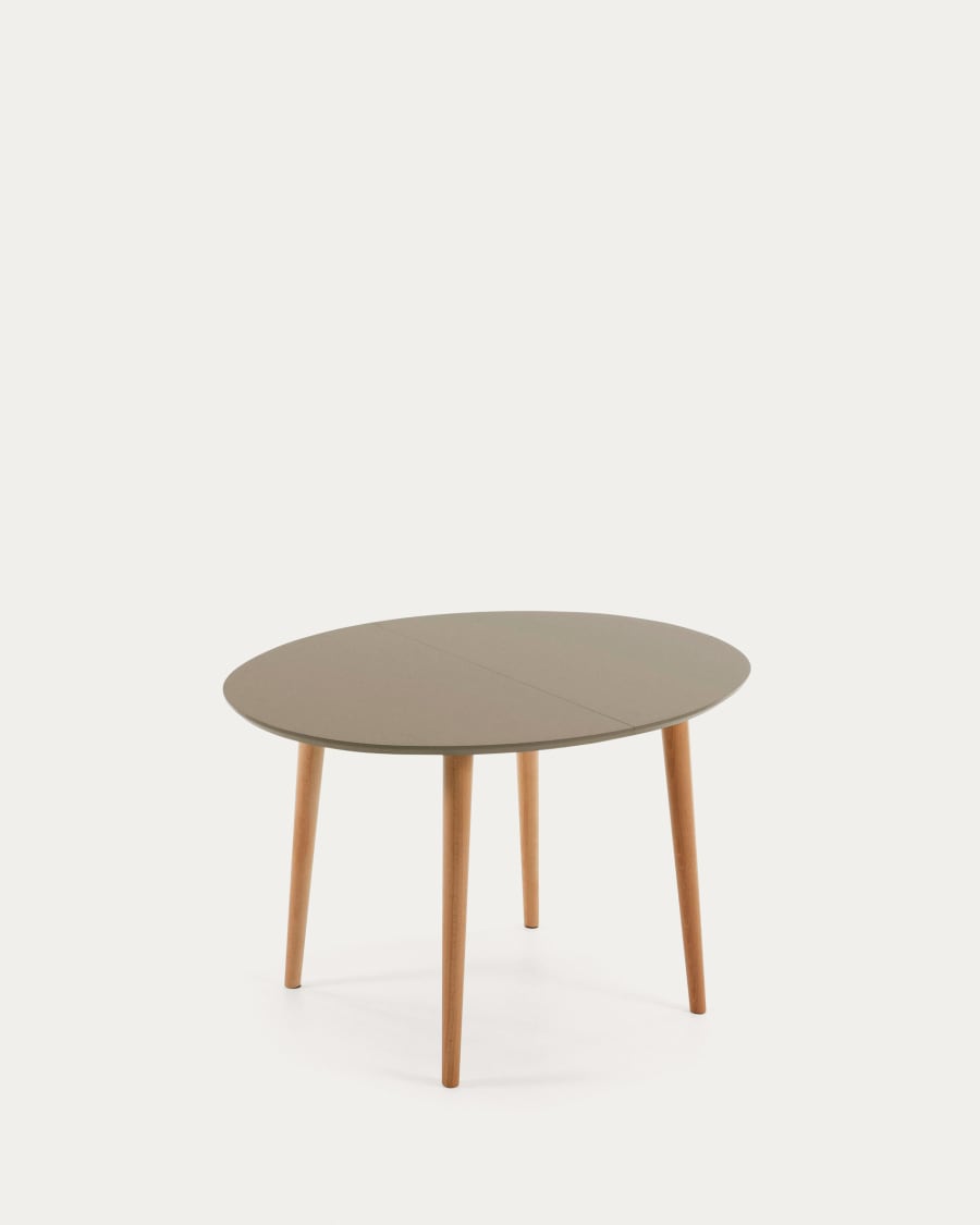 Oqui oval extendable MDF table with brown lacquer and solid beech legs 120 (200) x 90 cm