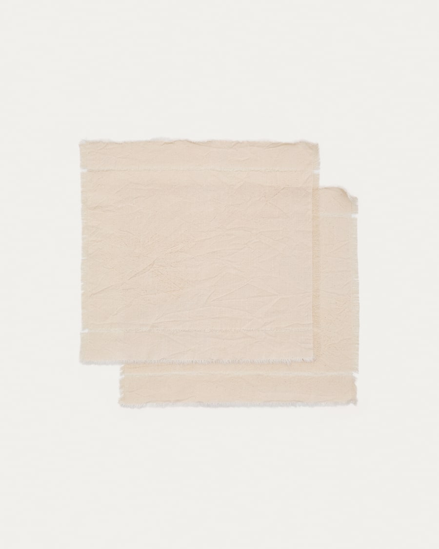 Set Nuvet mit zwei Servietten aus 100% Baumwolle in ausgefranster Optik beige 35 x 35 cm