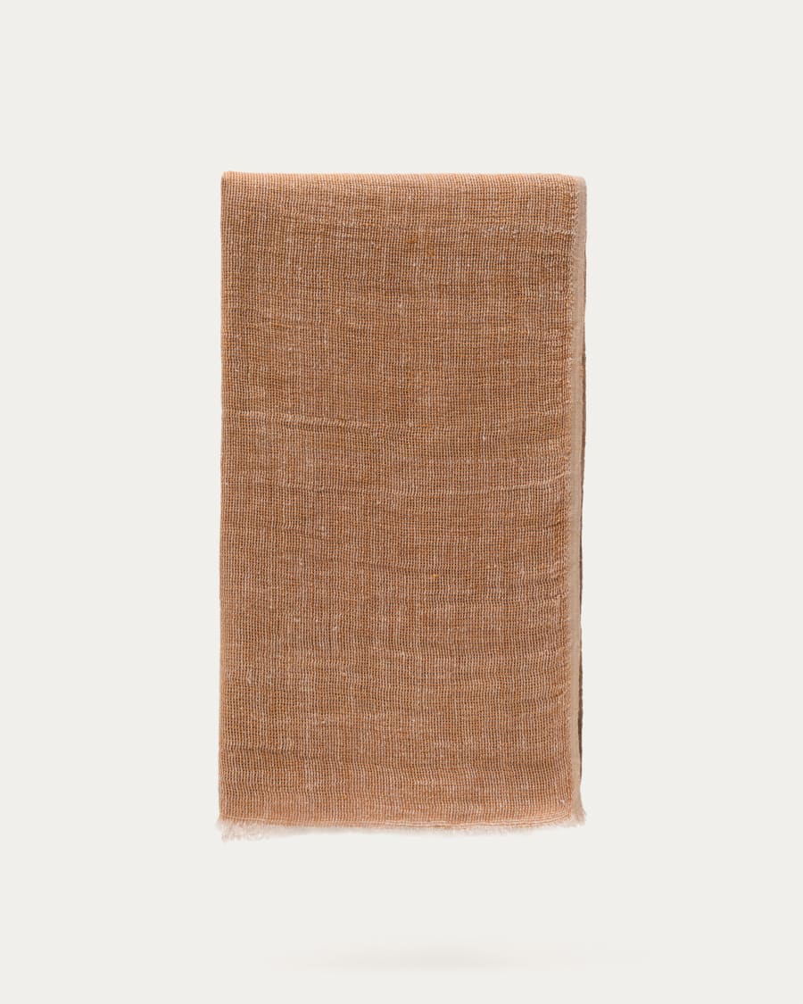 Sanae terracotta 100% linen blanket with fringing 130 x 170cm