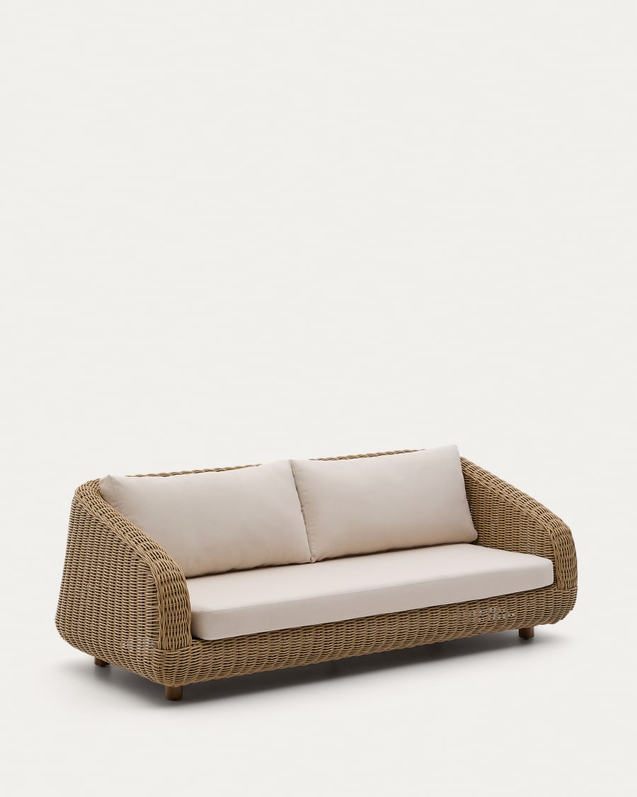 Meria 3-seater sofa in synthetic rattan with FSC 100% solid acacia wood legs 208cm