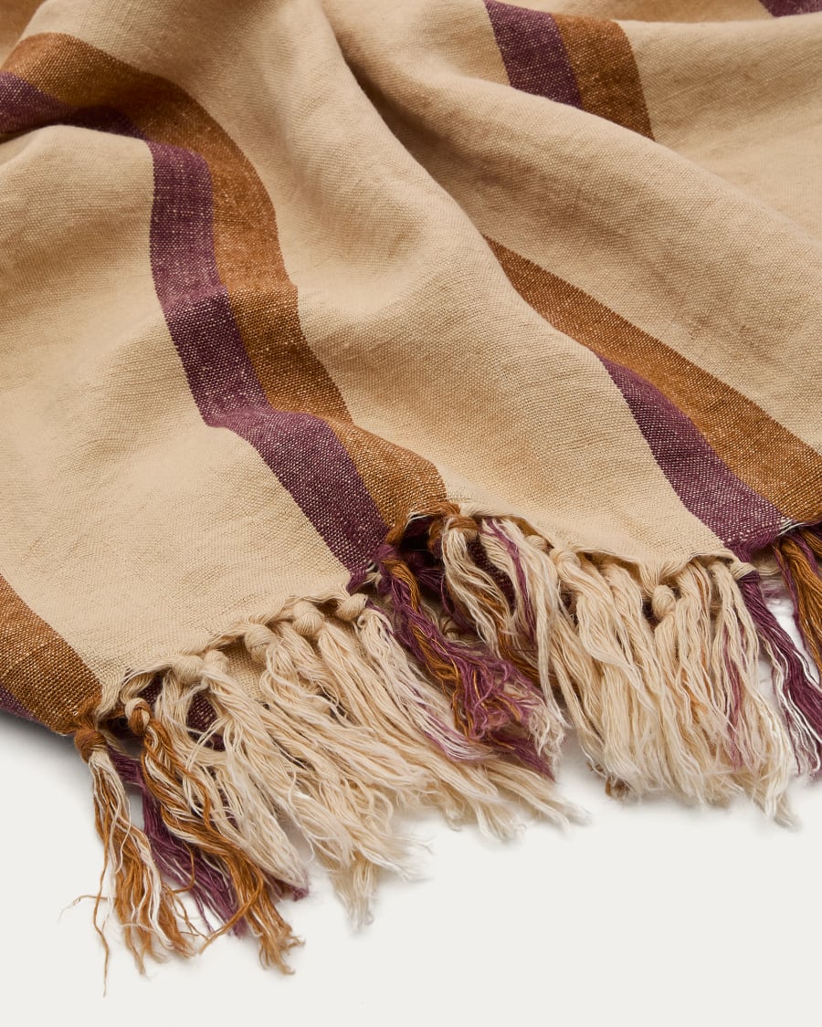 Arven multicoloured striped 100% linen blanket 130 x 170cm