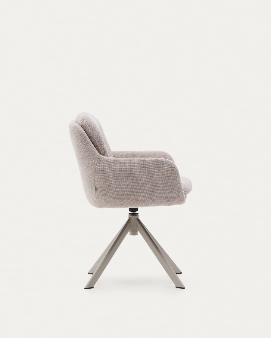 Lexa swivel chair in beige chenille and steel legs in a beige finish