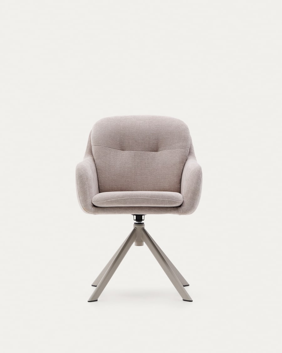 Lexa swivel chair in beige chenille and steel legs in a beige finish