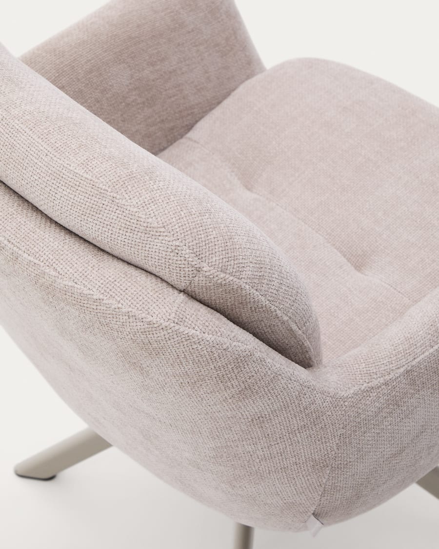 Lexa swivel chair in beige chenille and steel legs in a beige finish