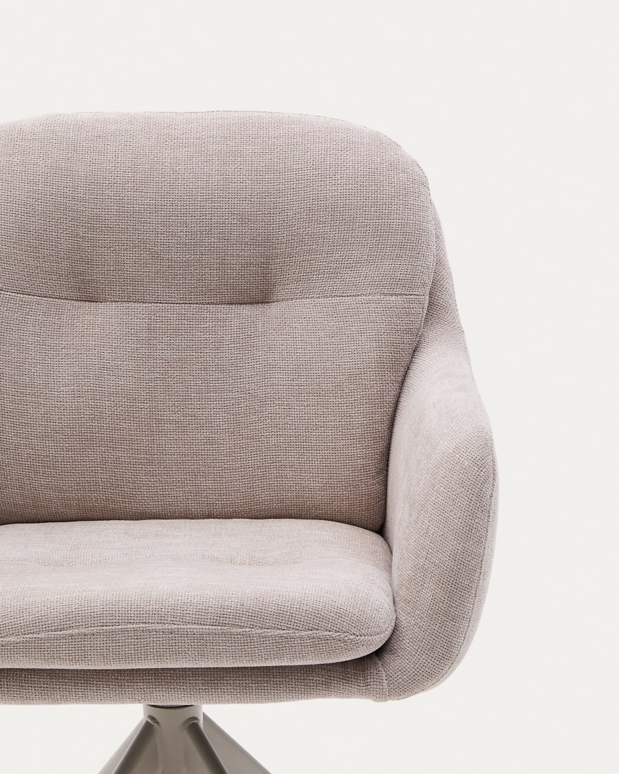 Lexa swivel chair in beige chenille and steel legs in a beige finish