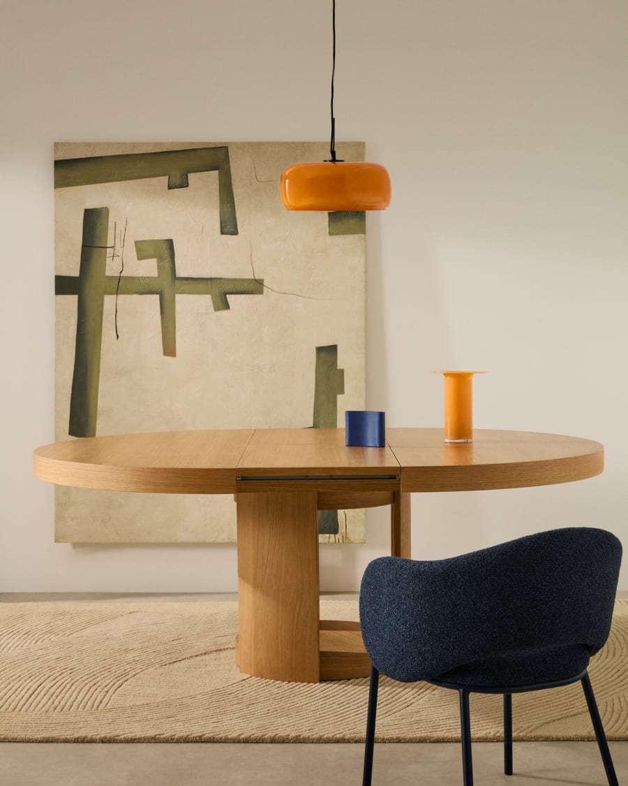 Artis extendable round table in solid oak wood and veneer, 150 (200) cm x 80 cm FSC 100%