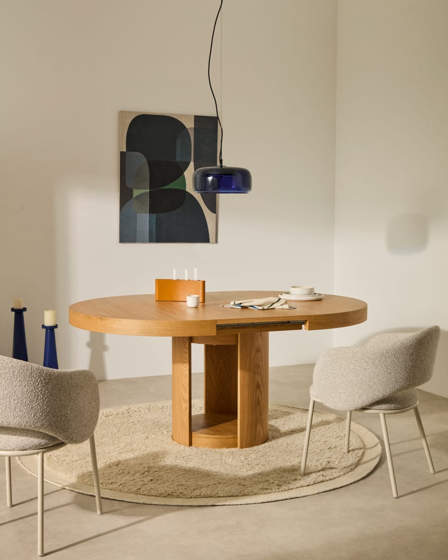 Artis extendable round table in solid wood and oak veneer, 120 (170) cm x 80 cm FSC 100%