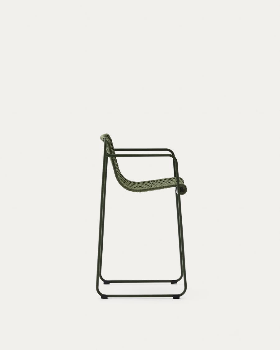 Maurina stool in green galvanised steel and green rope cord 64,5cm
