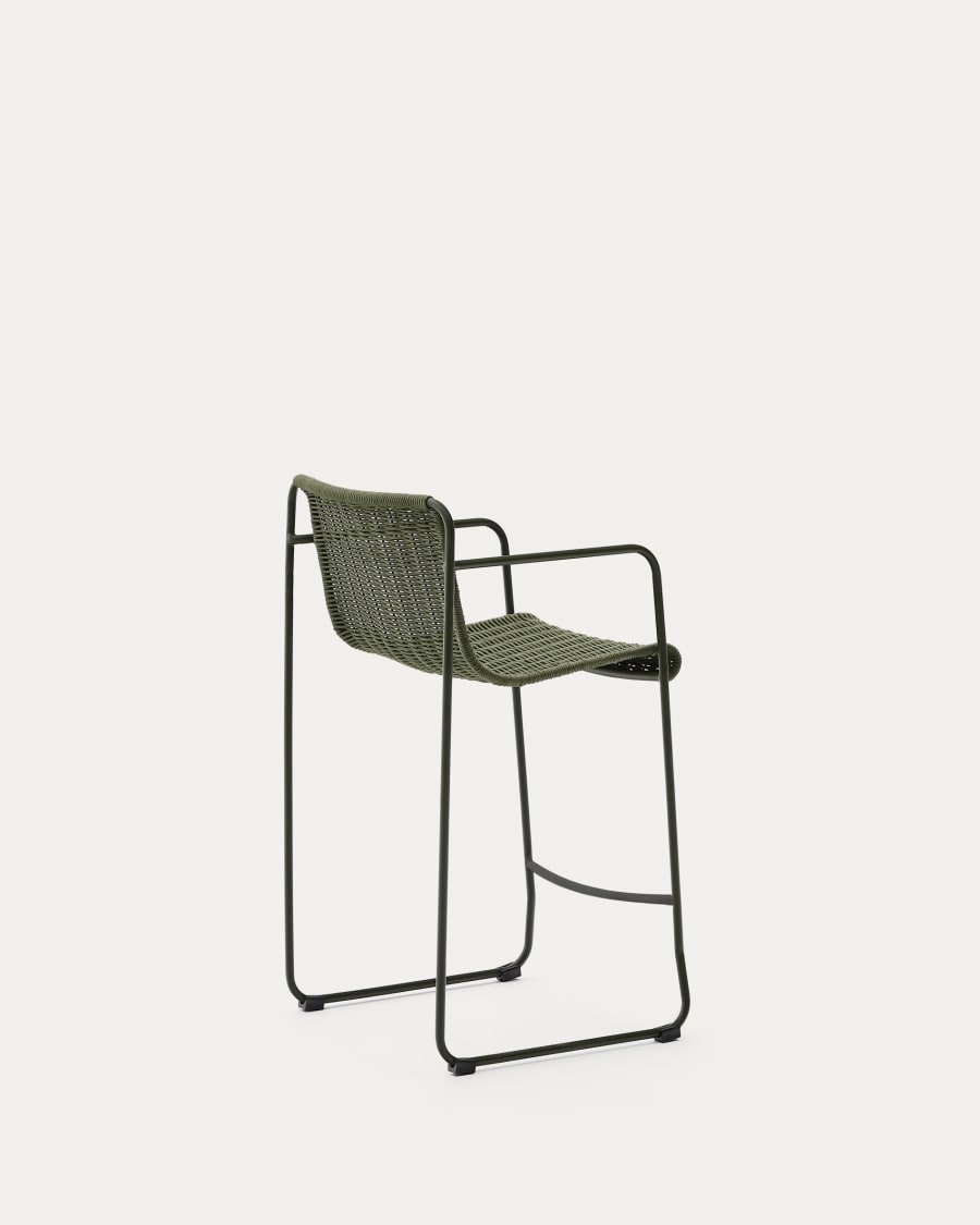 Maurina stool in green galvanised steel and green rope cord 64,5cm