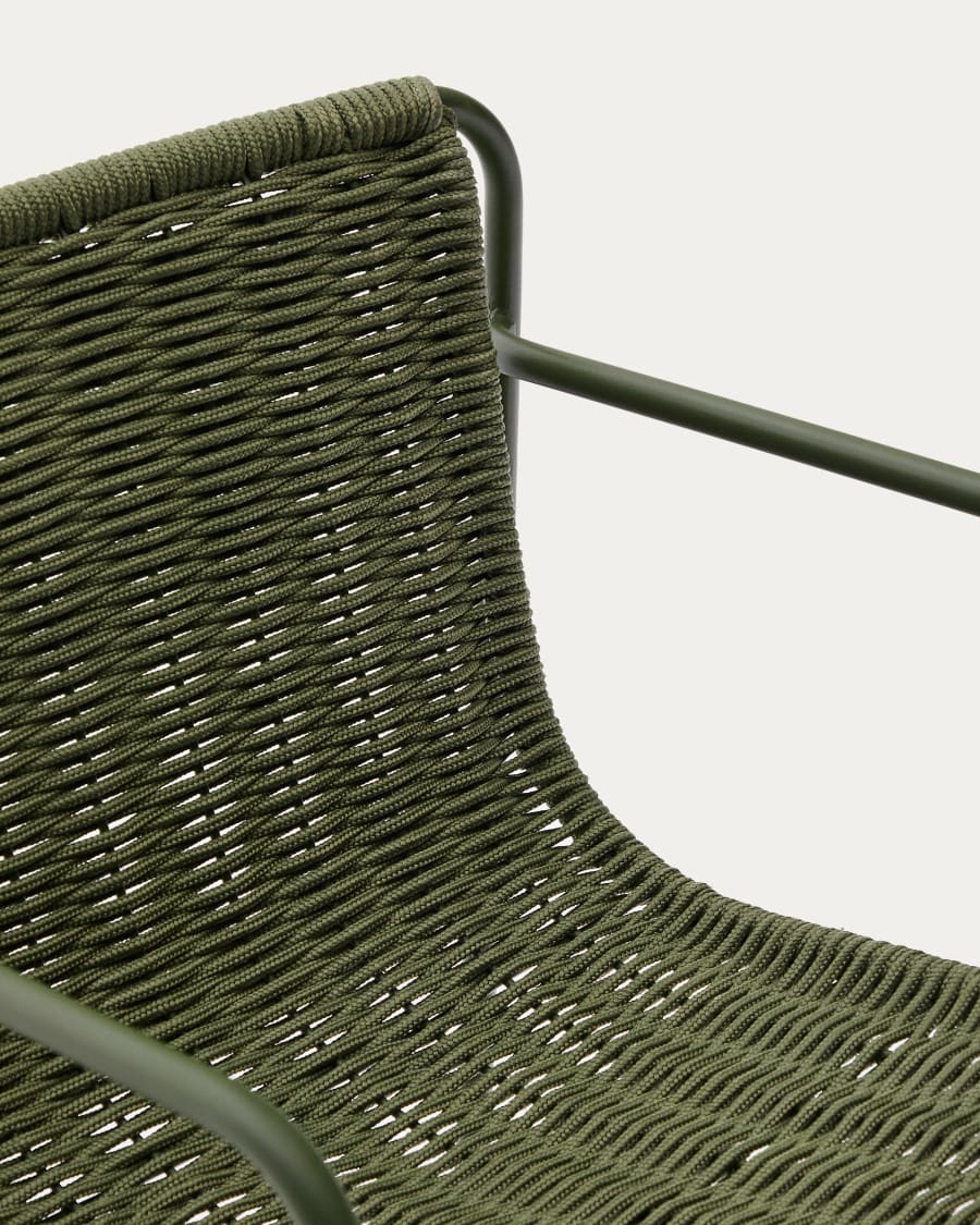 Maurina stool in green galvanised steel and green rope cord 64,5cm