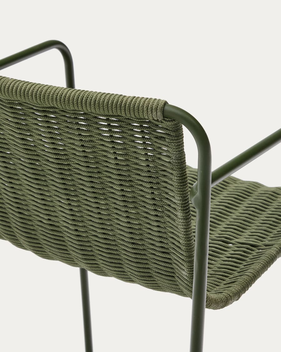 Maurina stackable stool in green galvanised steel and green rope cord 74,5cm