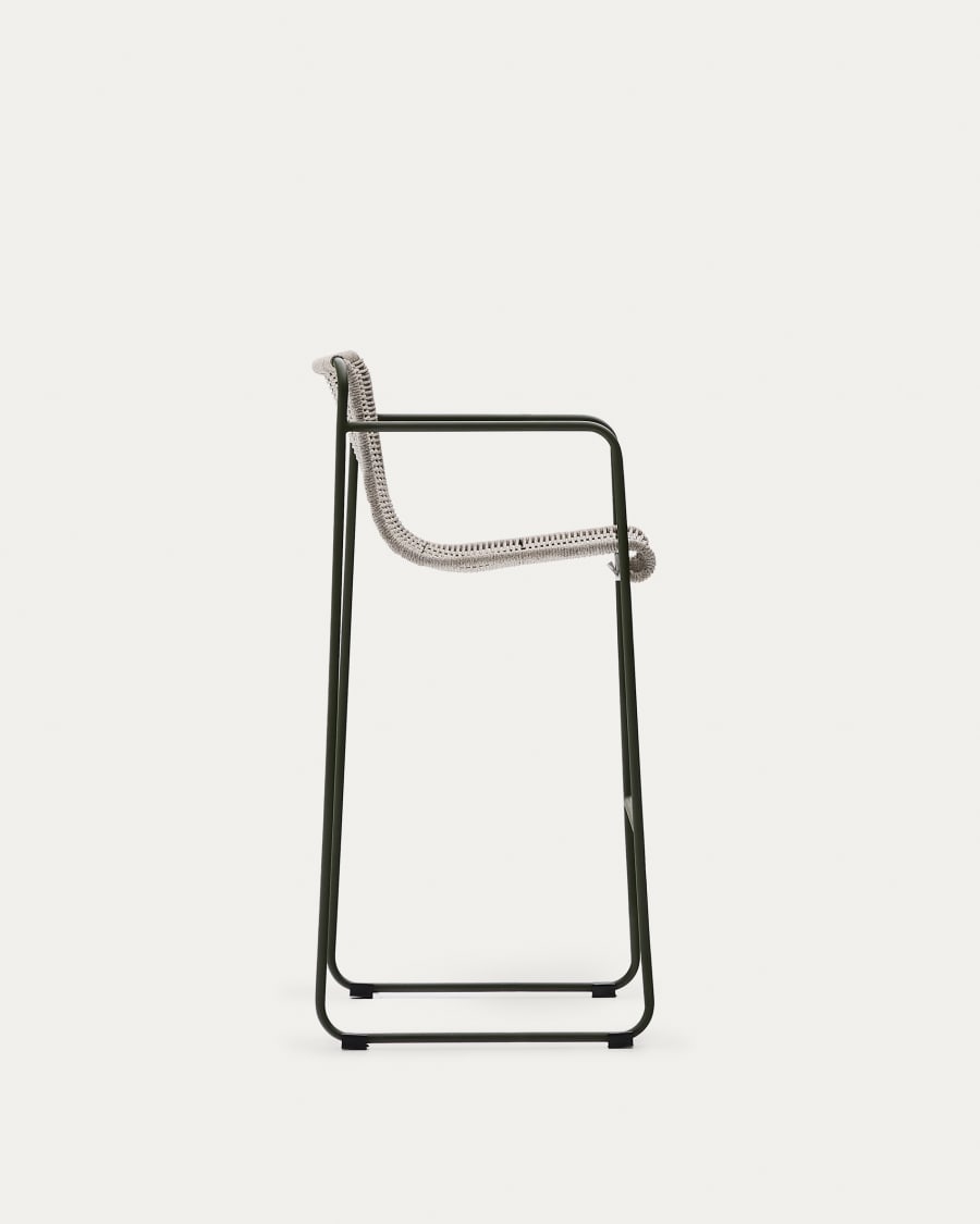 Maurina stool in green galvanised steel and ecru and grey rope cord 74,5cm